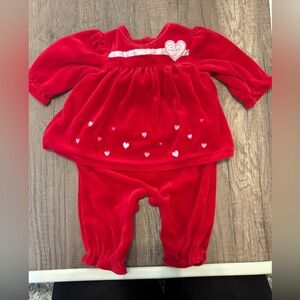 Vintage 2000s Y2K Baby Girl Velour Heart Outfit Valentine Red 3-6M